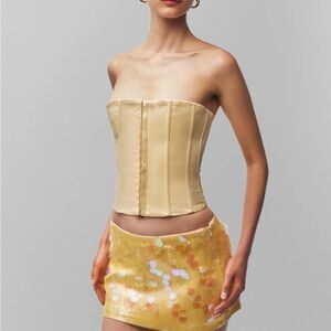 NWTDanielle Guizio Pale Yellow Satin Corset - L